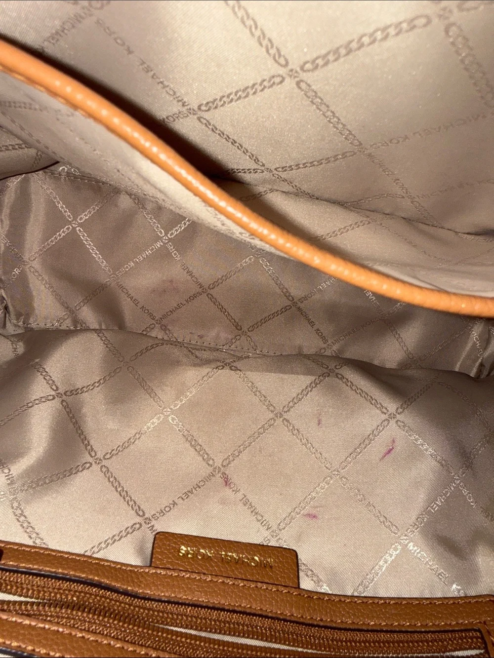 Michael Kors Signature MK Logo Canvas Shoulder Bag in Beige and Tan